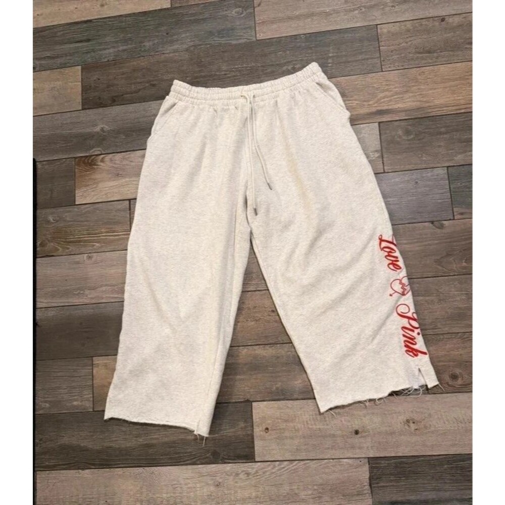 Victoria’s Secret Pink Gray Sweatpants with Red Stitched ‘Love Pink’